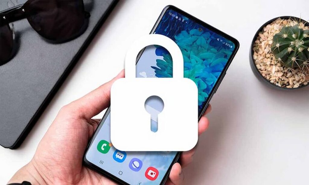 Celular Samsung Com Cadeado na frente de sua tela