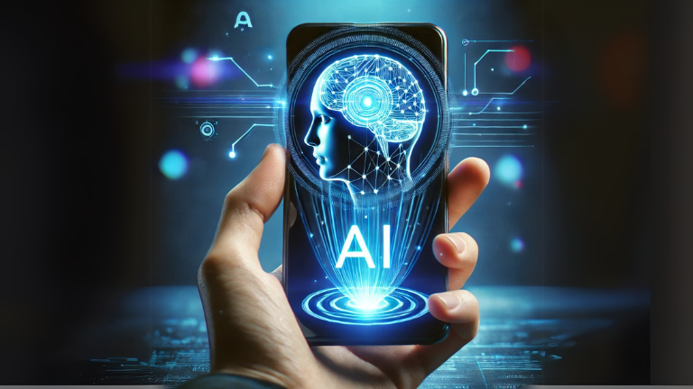 Celular gerando um holograma e gerando uma imagem que representa ainteligencia artificial